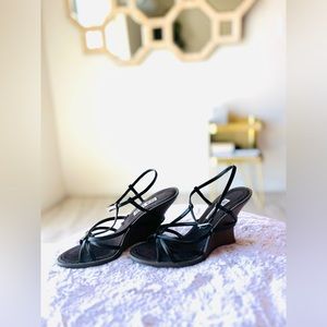 Elegant black sandal wedge heels